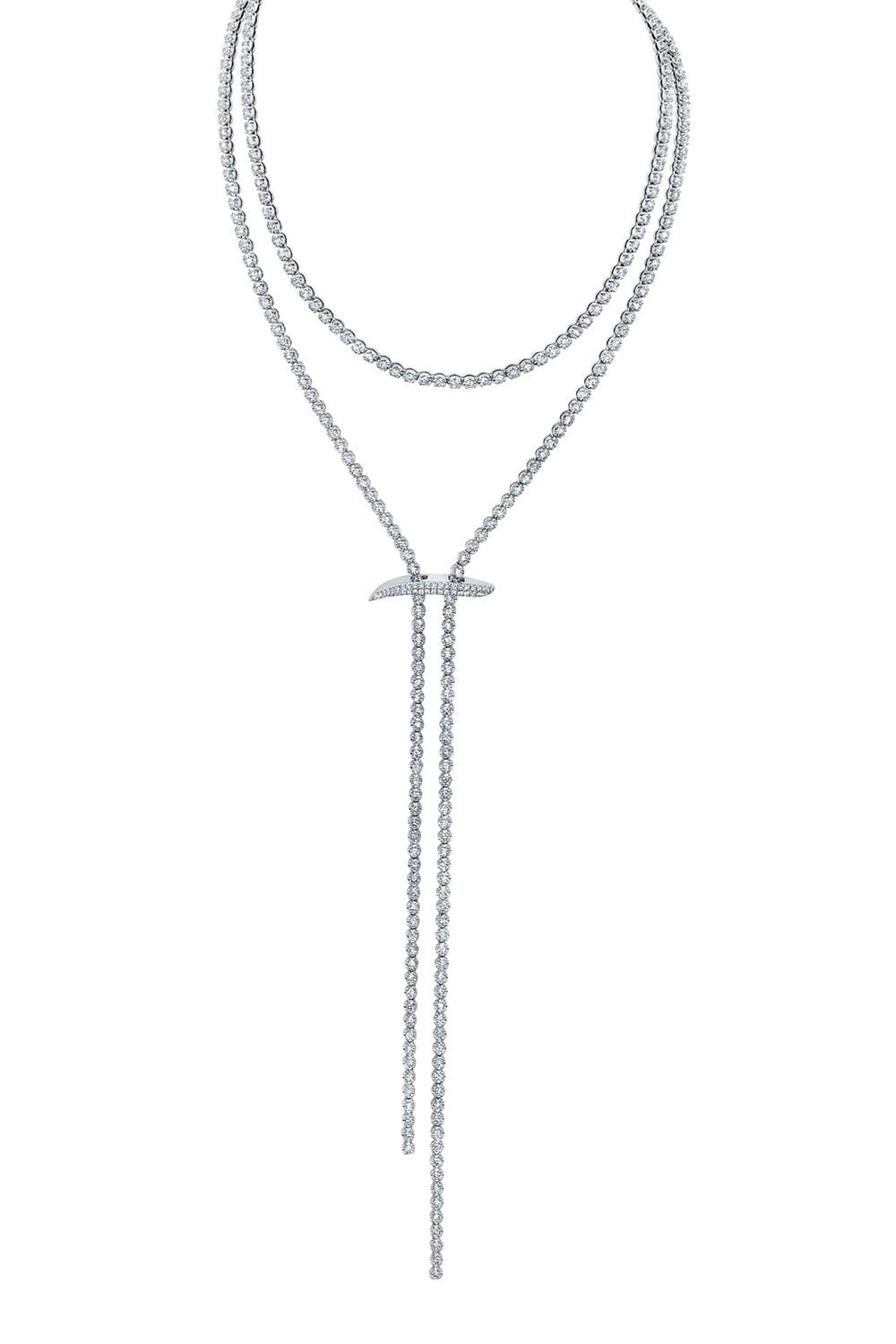 GRAZIELA-Mega Swirl Lariat Necklace-WHITE GOLD