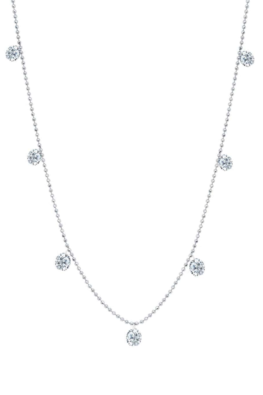 GRAZIELA-White Gold Small Floating Diamond Necklace-WHITE GOLD