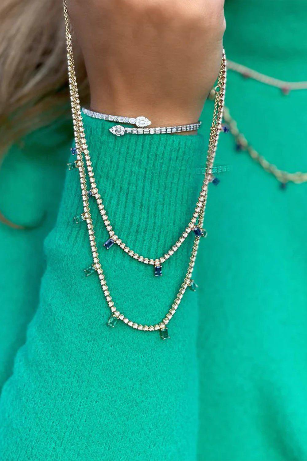 GRAZIELA-Blue Sapphire Diamond Necklace-YELLOW GOLD