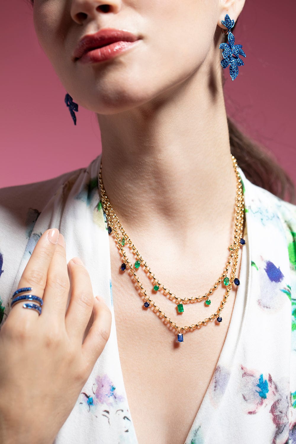 GRAZIELA-Blue Sapphire Link Necklace-YELLOW GOLD