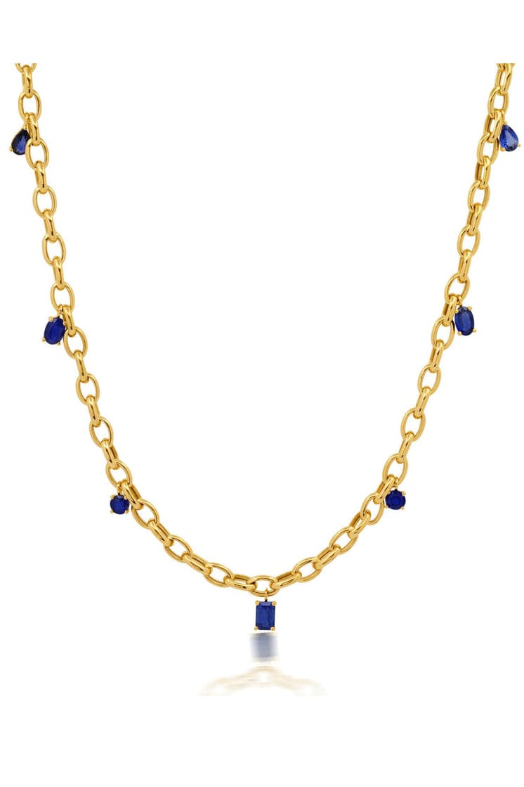 GRAZIELA-Blue Sapphire Link Necklace-YELLOW GOLD