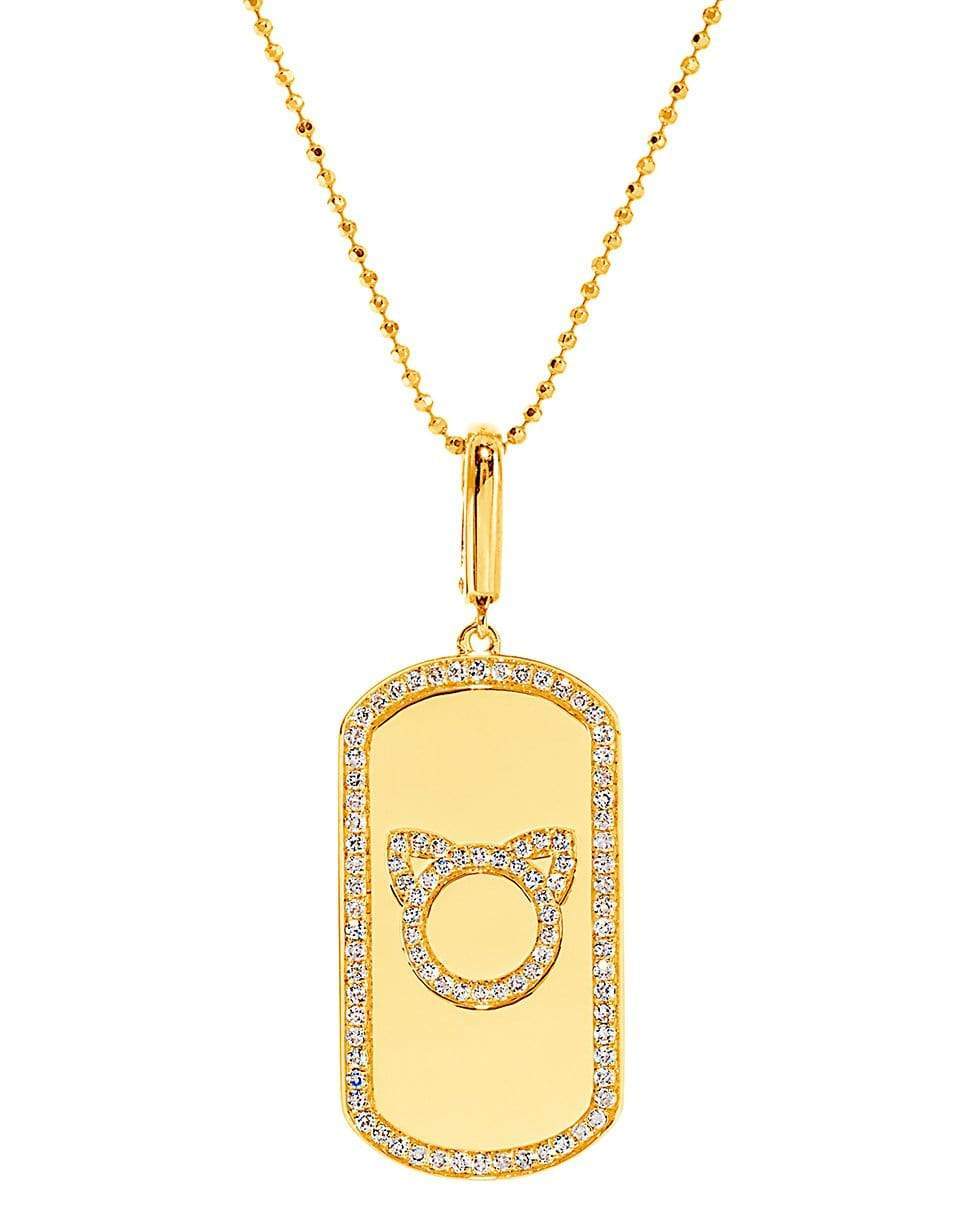 GRAZIELA-Cat Outline Diamond Rectangle Pendant Necklace-YELLOW GOLD