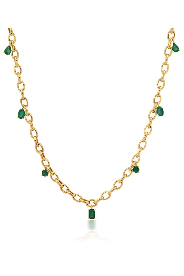 GRAZIELA-Emerald Link Necklace-YELLOW GOLD