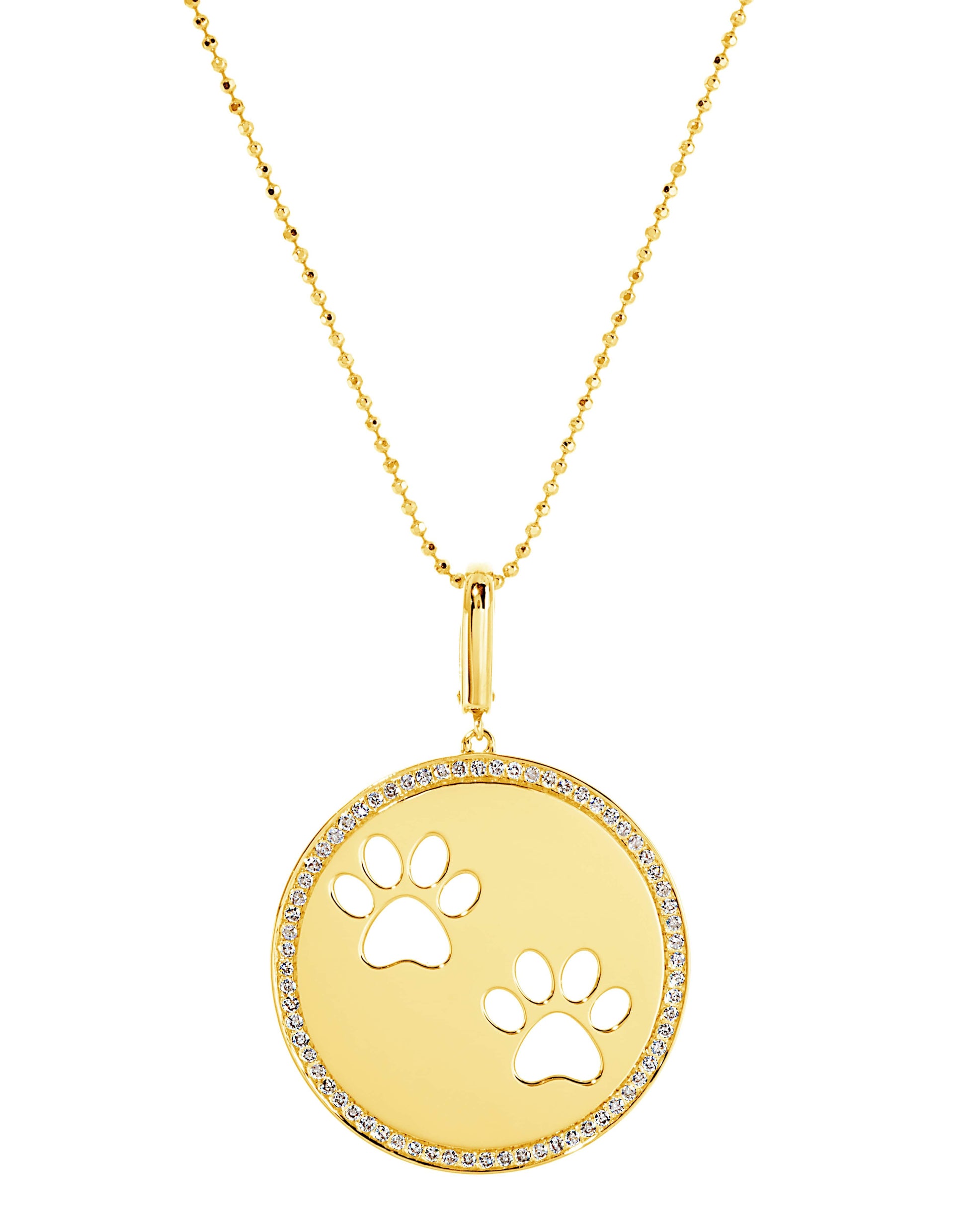 GRAZIELA-Paw Circle Diamond Pendant Necklace-YELLOW GOLD