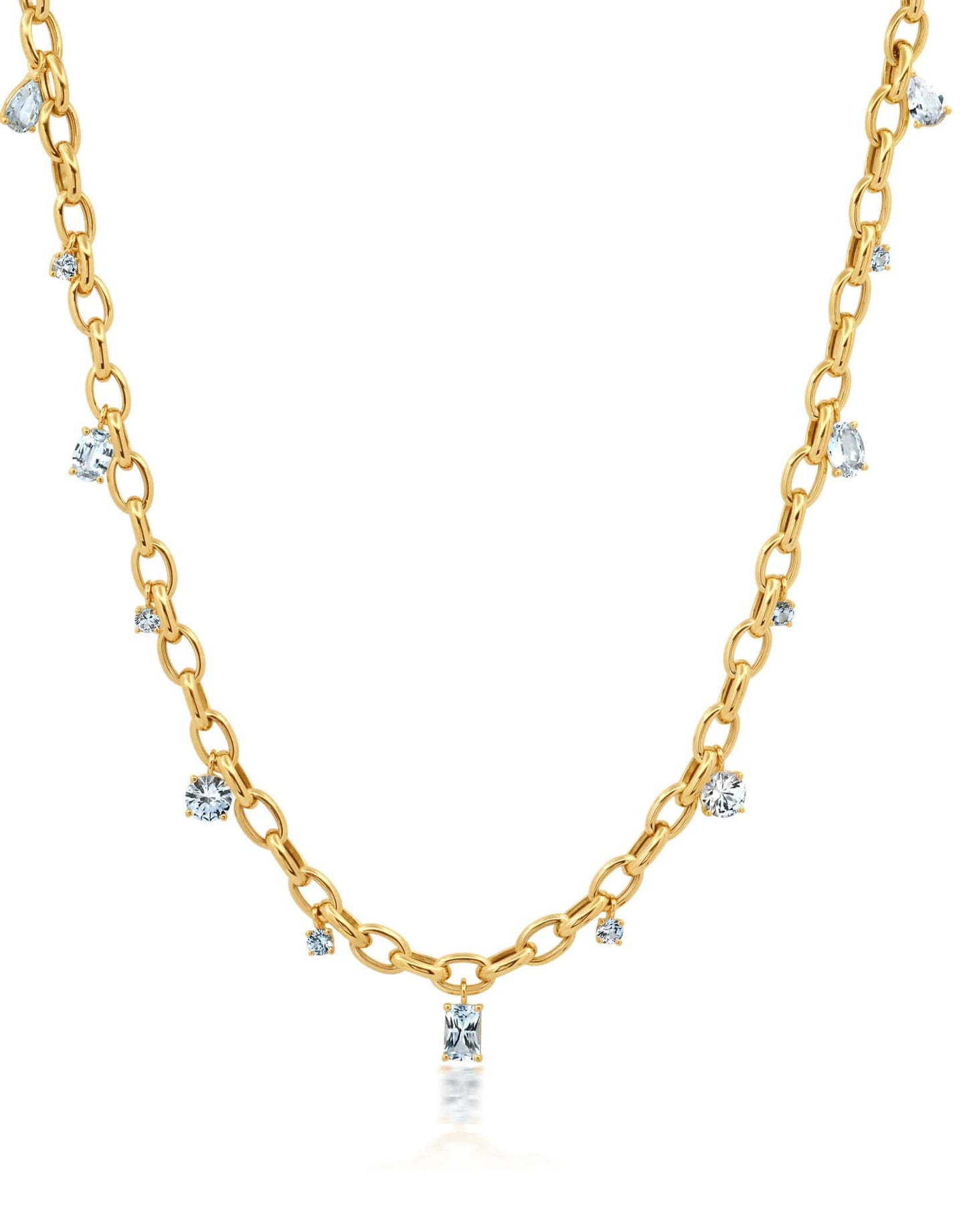 GRAZIELA-White Sapphire 13 Station Link Necklace-YELLOW GOLD