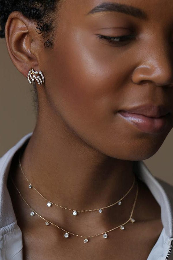 GRAZIELA-Yellow Gold Small Floating Diamond Necklace-YELLOW GOLD