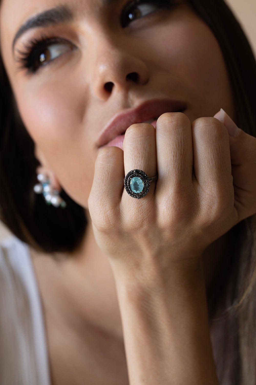 GRAZIELA-Something Blue Paraiba Ring-RHODIUM