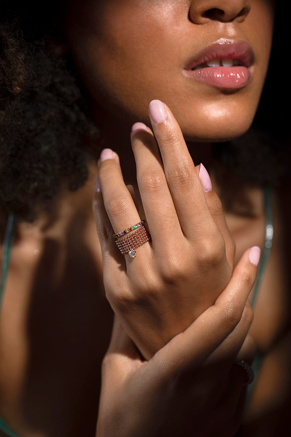 GRAZIELA-Floating Diamond 5 Row Ring-ROSE GOLD