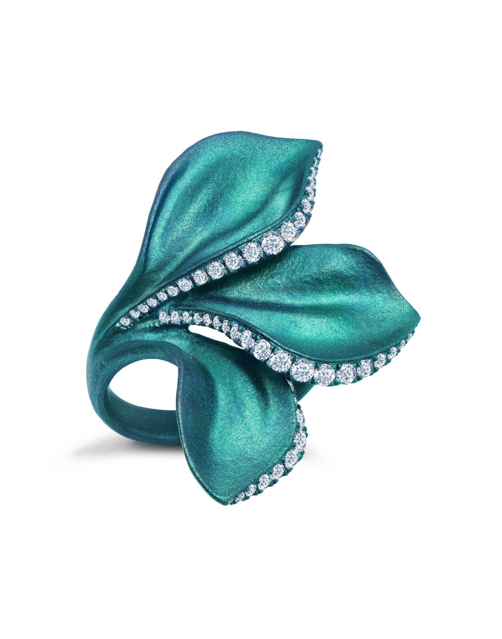 GRAZIELA-Blue Titanium Leaf Ring-TITANIUM
