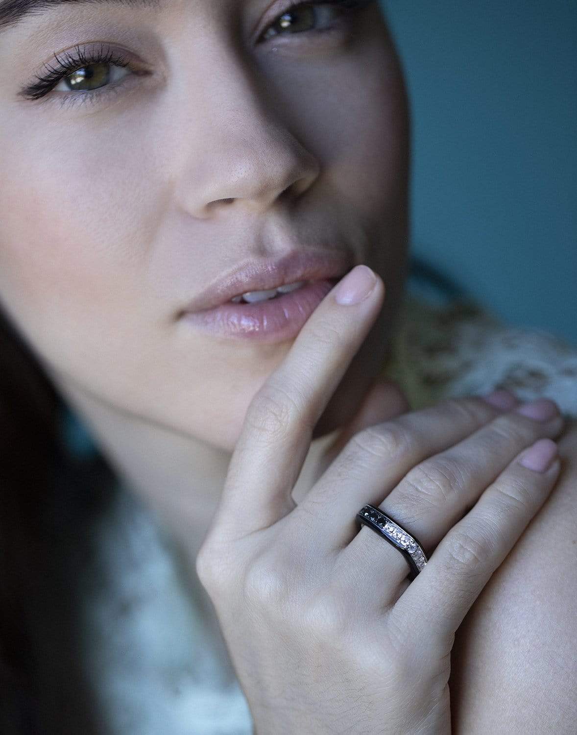 GRAZIELA-Black and White Diamond Enamel Ring-WHITE GOLD
