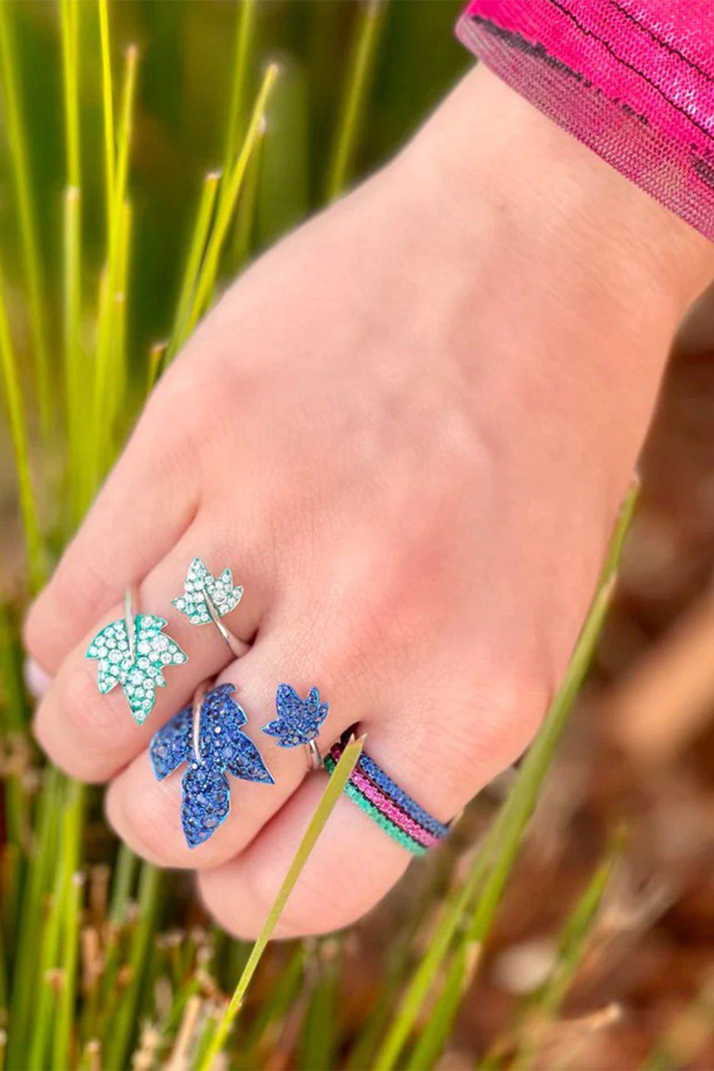 GRAZIELA-3 Sided Ring - Blue Sapphire-WHITE GOLD