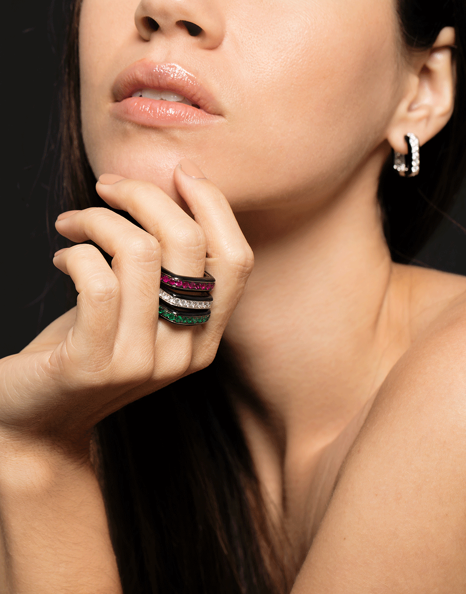 GRAZIELA-Diamond and Black Enamel Square Ring-WHITE GOLD
