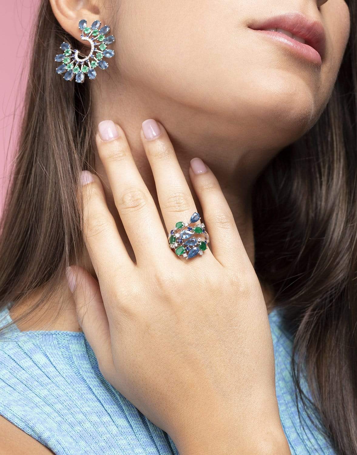 GRAZIELA-Emerald & Midnight Ring-WHITE GOLD