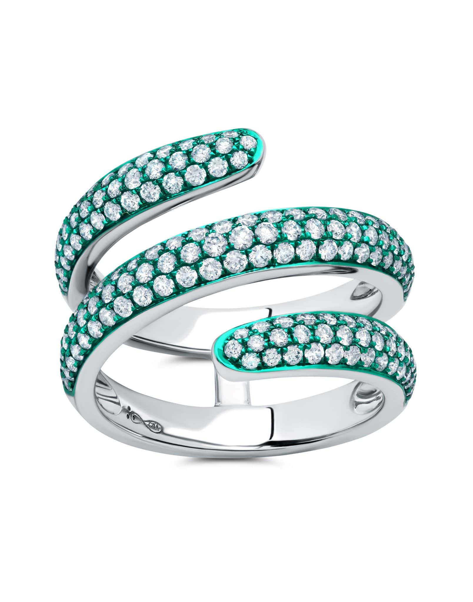 GRAZIELA-Green Rhodium & Diamond Coil Ring-WHITE GOLD