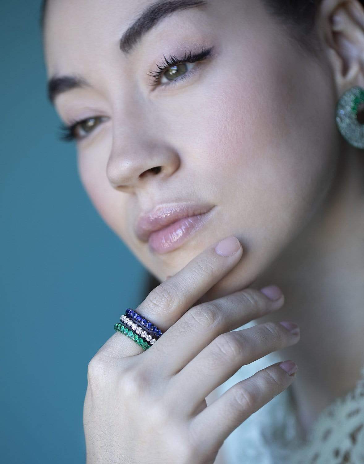 GRAZIELA-Sapphire and Diamond 3 Sided Band Ring-WHITE GOLD