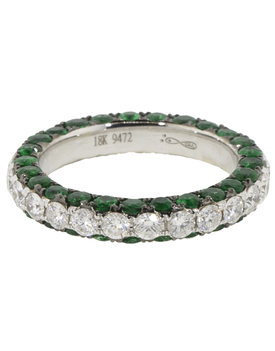 GRAZIELA-Three Sided Diamond And Emerald Ring-WHITE GOLD