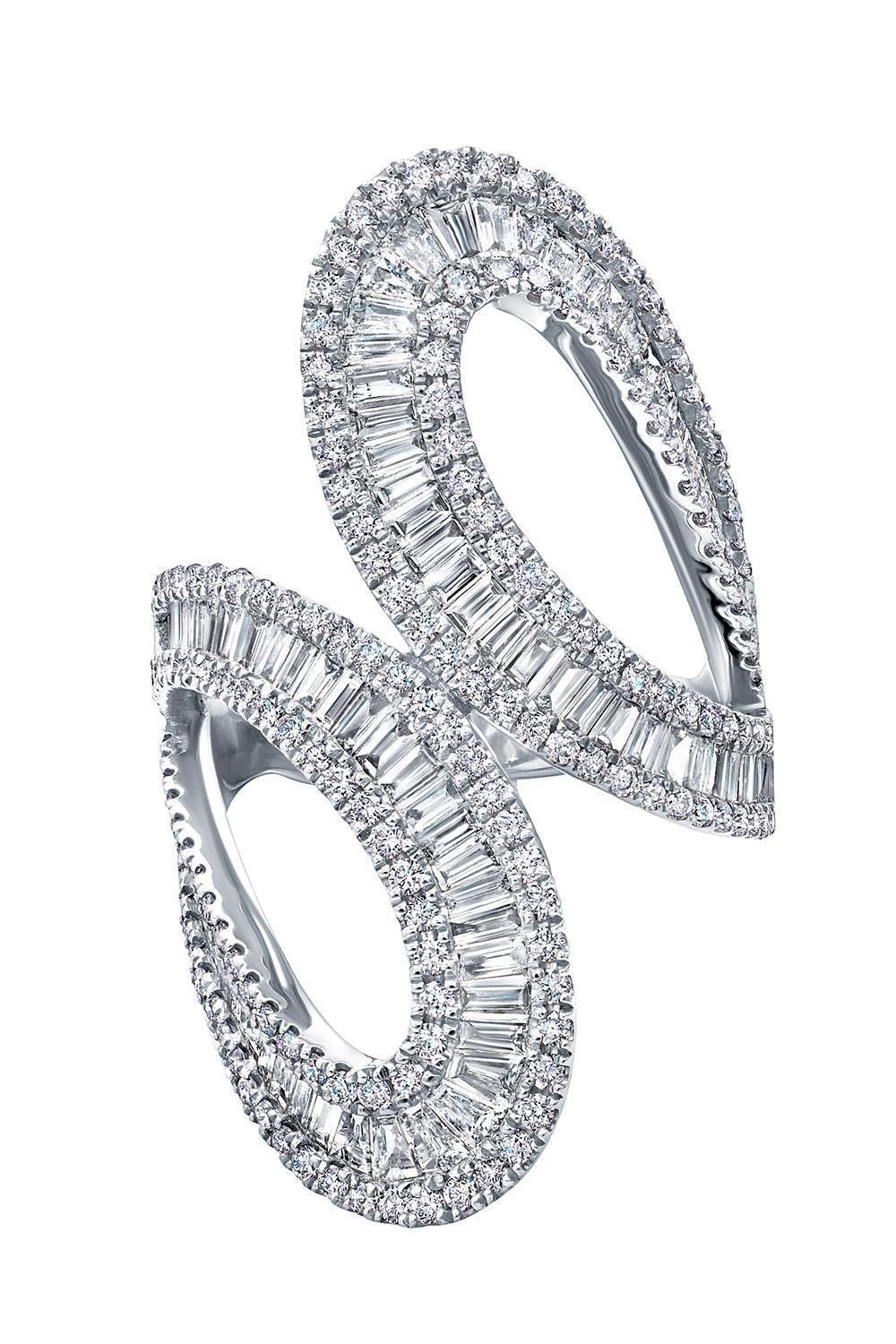 Diamond Baguette Bypass Ring-WHITE GOLD-7.5-JEWELRYFINE JEWELRING-GRAZIELA