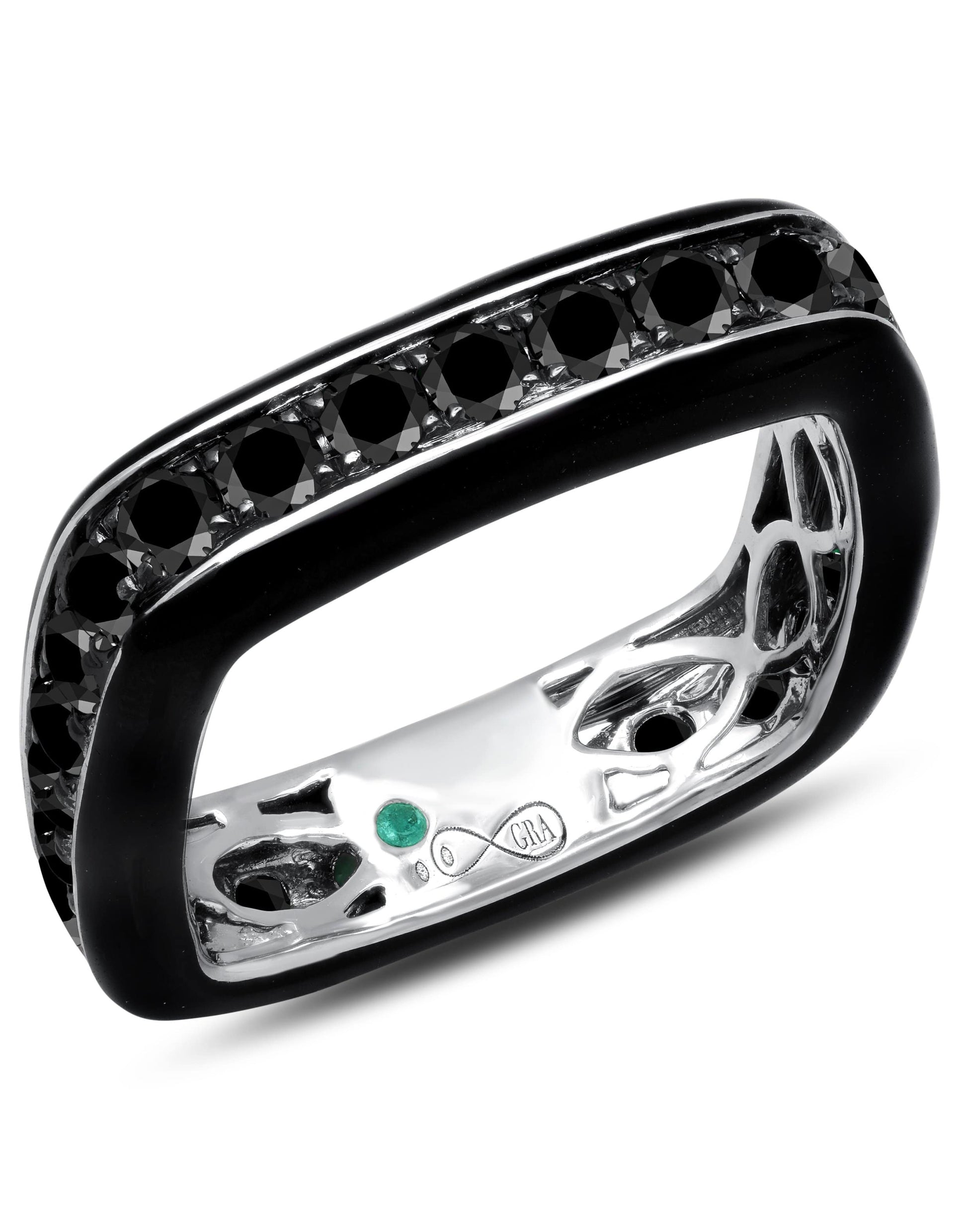 GRAZIELA-Black Diamond Enamel Full Band Ring-WHITE GOLD