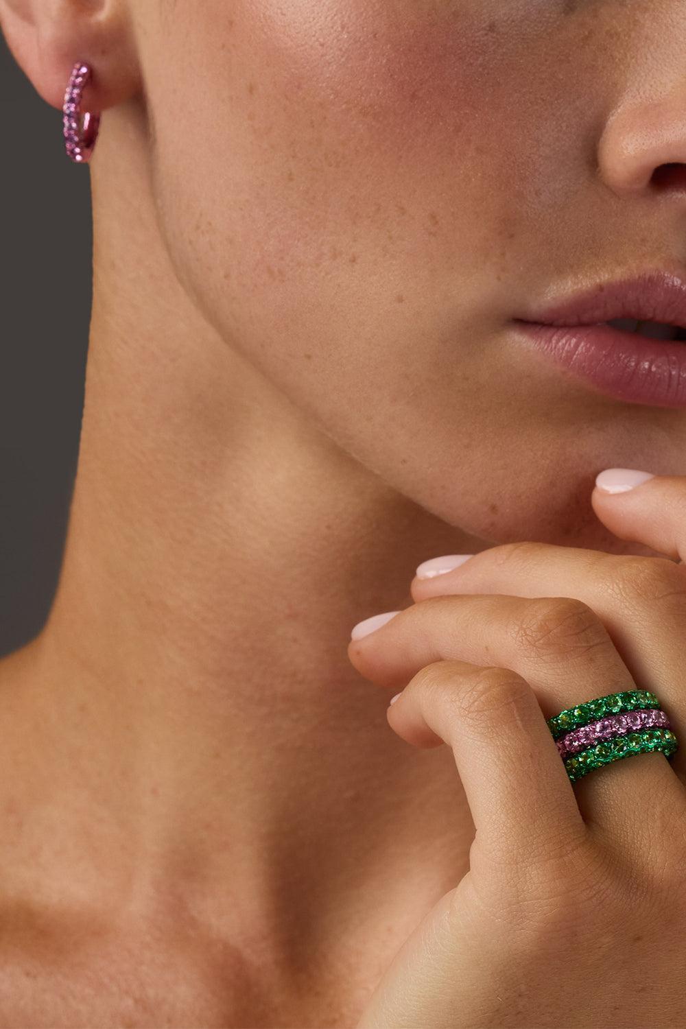 Tsavorite Green 3 Sided Ring-YELLOW GOLD-6-JEWELRYFINE JEWELRING-GRAZIELA