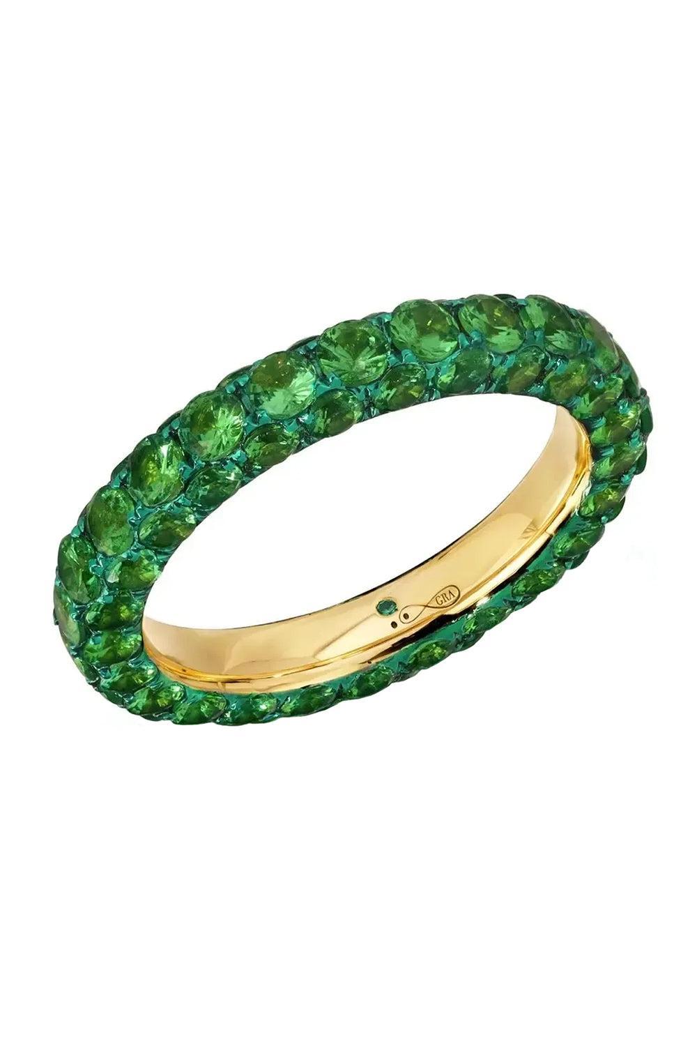 Tsavorite Green 3 Sided Ring-YELLOW GOLD-6-JEWELRYFINE JEWELRING-GRAZIELA