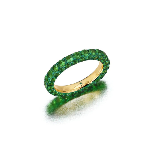 Tsavorite Green 3 Sided Ring-YELLOW GOLD-6-JEWELRYFINE JEWELRING-GRAZIELA