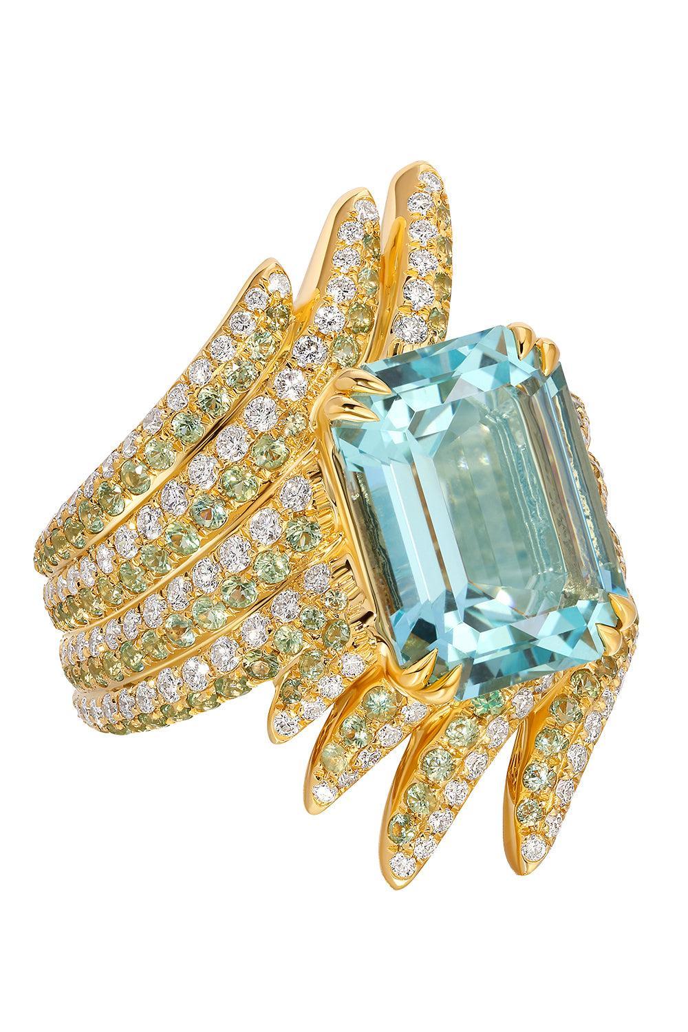 Aquamarine Pássaro Ring-YELLOW GOLD-7-JEWELRYFINE JEWELRING-GRAZIELA