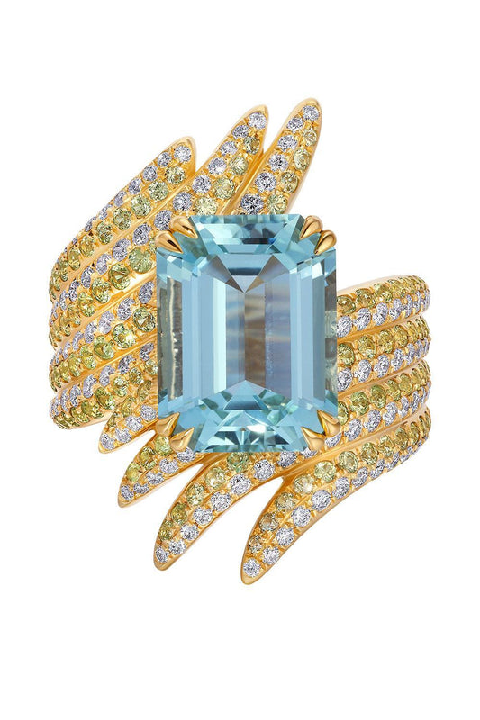 Aquamarine Pássaro Ring-YELLOW GOLD-7-JEWELRYFINE JEWELRING-GRAZIELA
