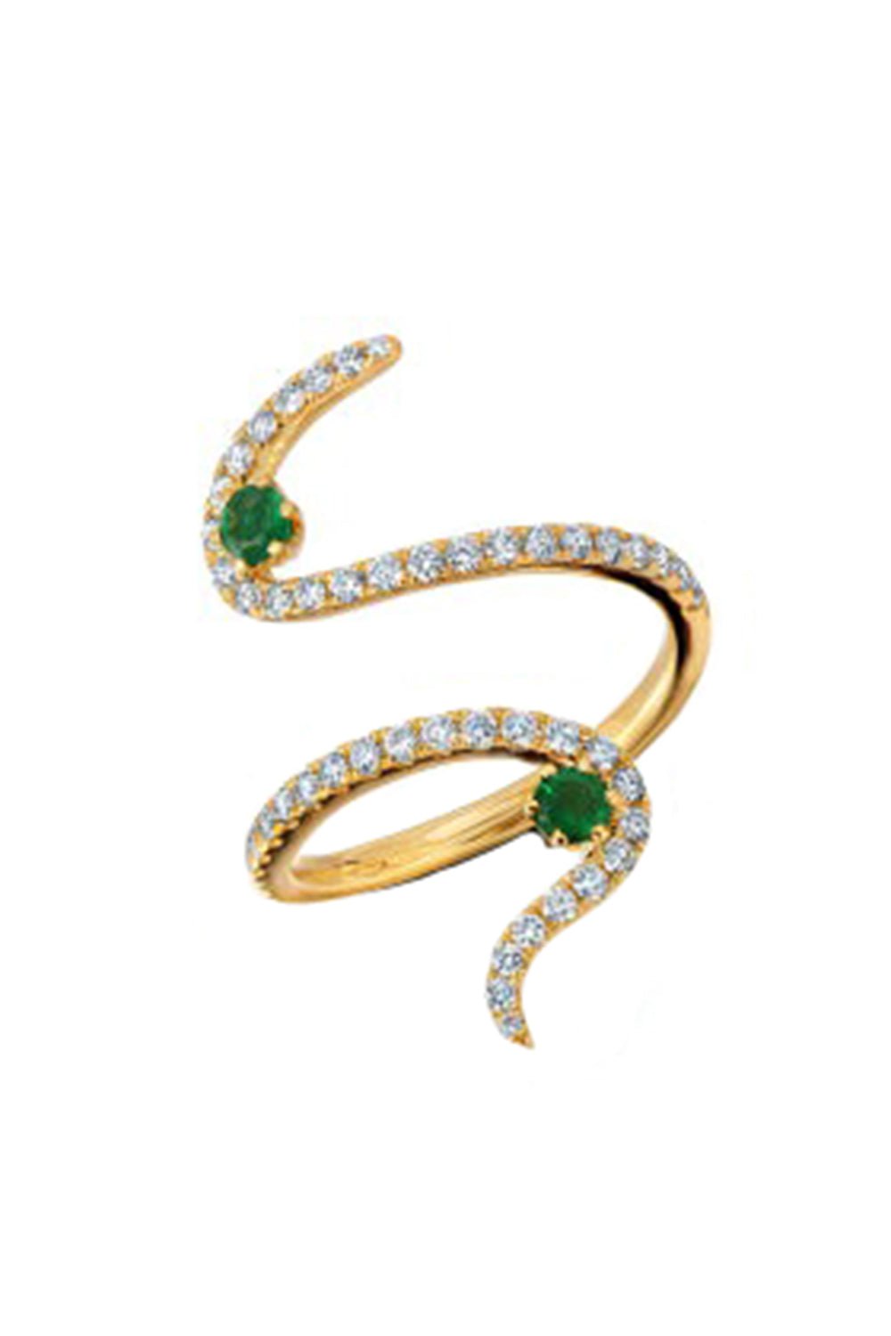 GRAZIELA-Emerald Diamond Swirl Ring-YELLOW GOLD