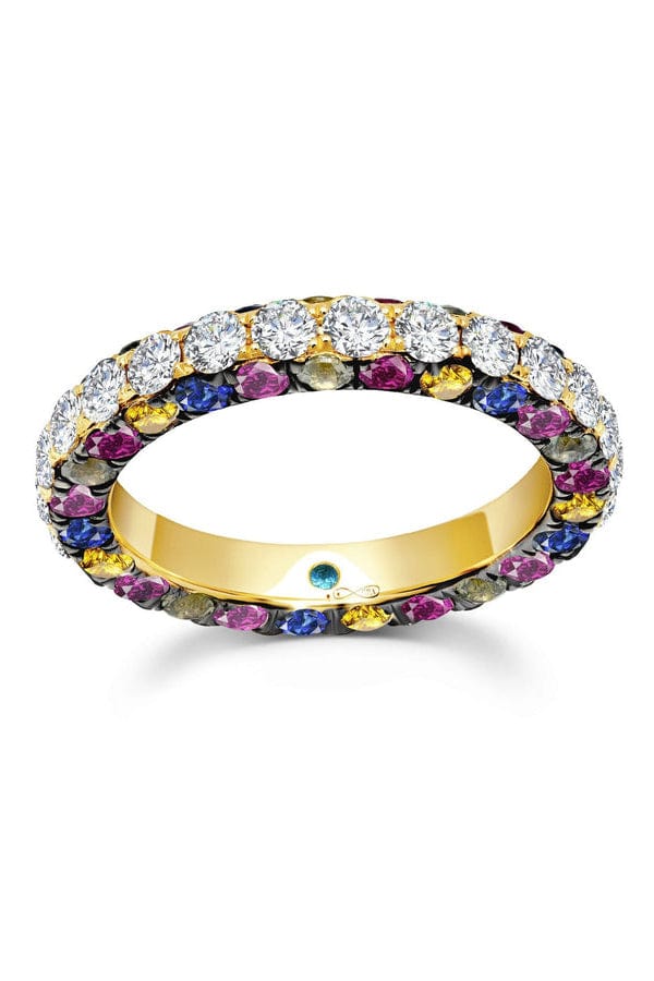GRAZIELA-Rainbow Gem & Diamond 3 Sided Band Ring-YELLOW GOLD