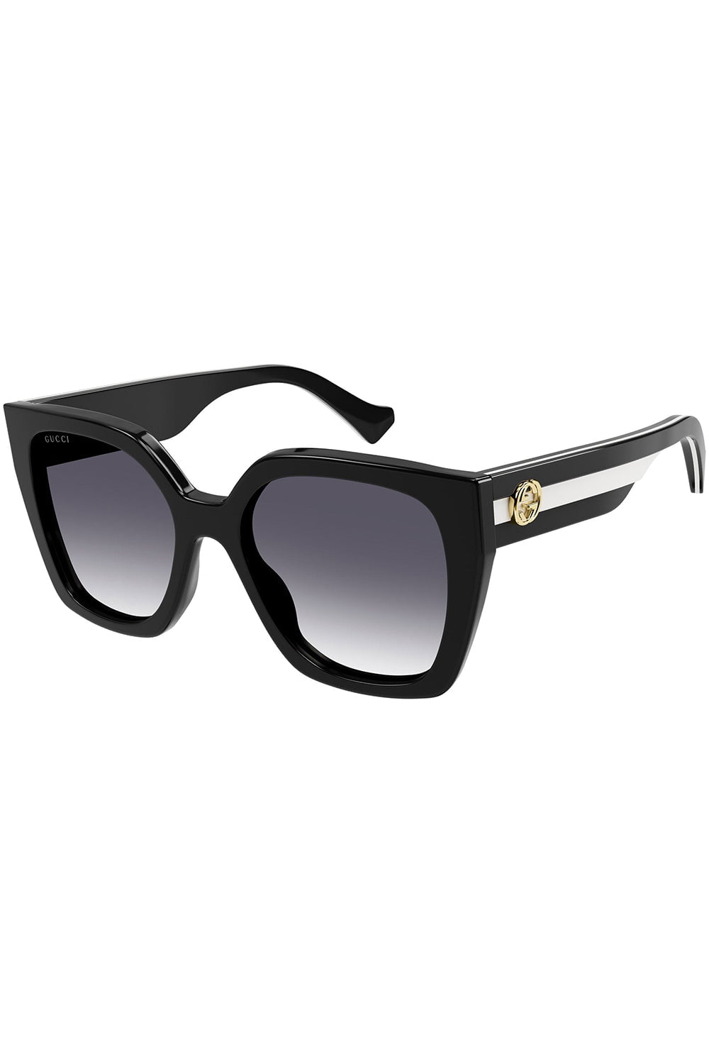 GUCCI-Striped Square Frame Sunglasses-BK/BK/GY