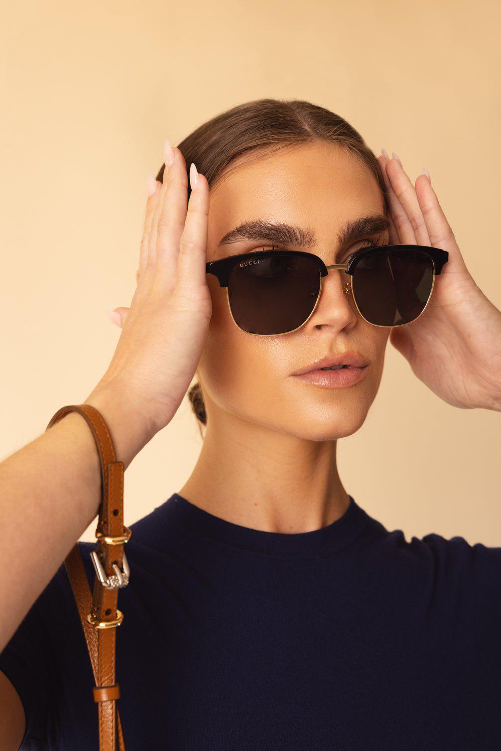 GUCCI-Square Sunglasses-BKGLDGRY