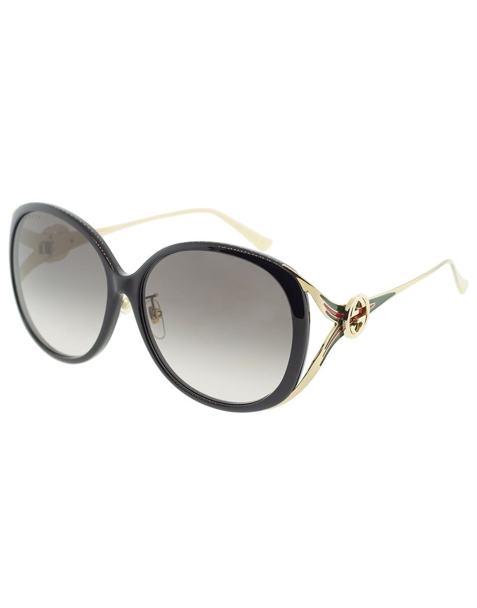 GUCCI-Black Round Frame Sunglasses-BLK/GLD