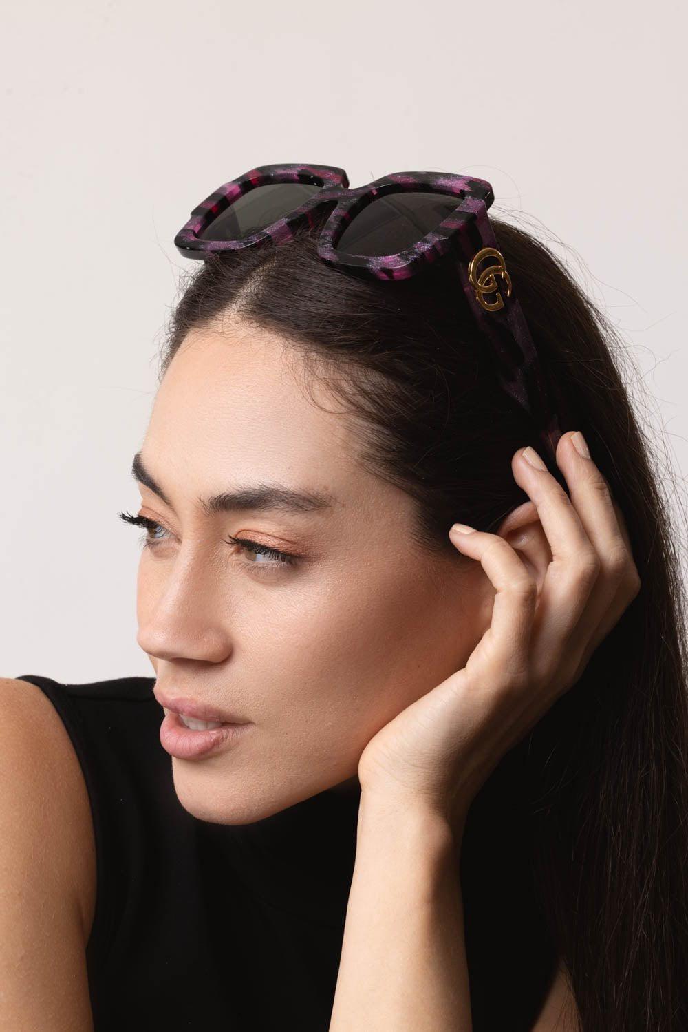 Square Frame Double G Sunglasses - Fuchsia Leopard | GUCCI