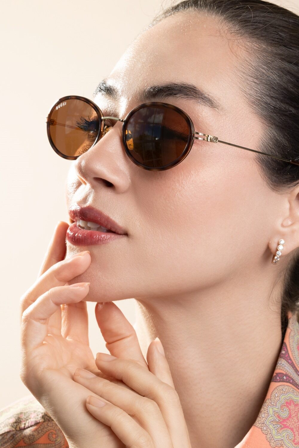Small Oval Sunglasses - Havana Gold-GOLD-ACCESSORIESUNGLASSES-GUCCI