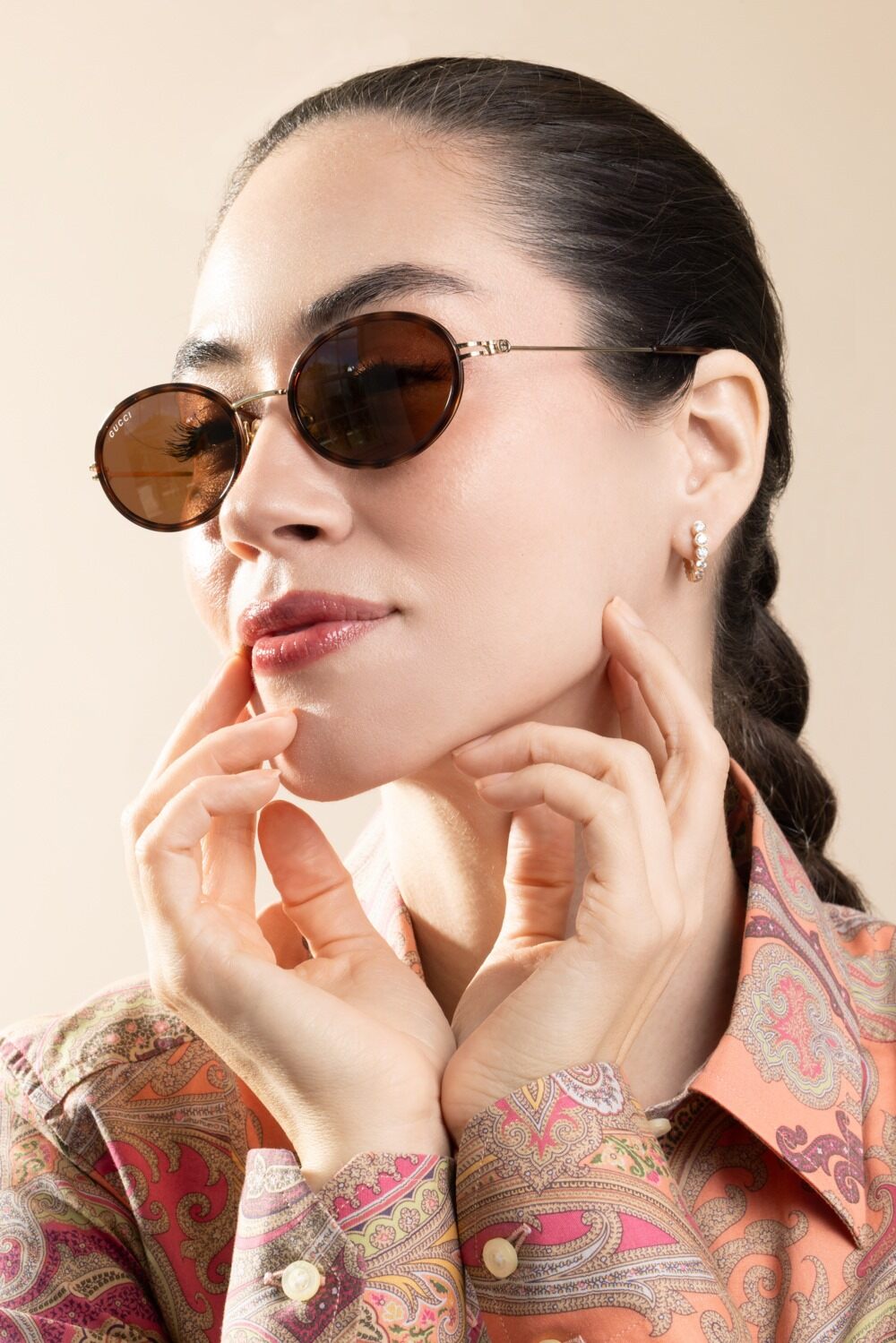 Small Oval Sunglasses - Havana Gold-GOLD-ACCESSORIESUNGLASSES-GUCCI