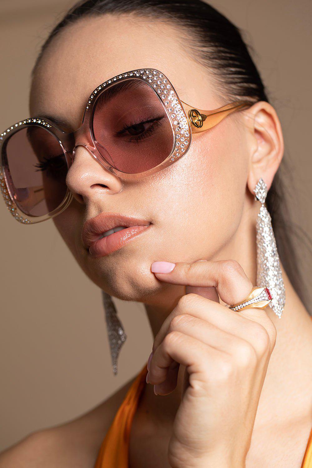 GUCCI-Oval Frame Sunglasses-GRY/YL/P