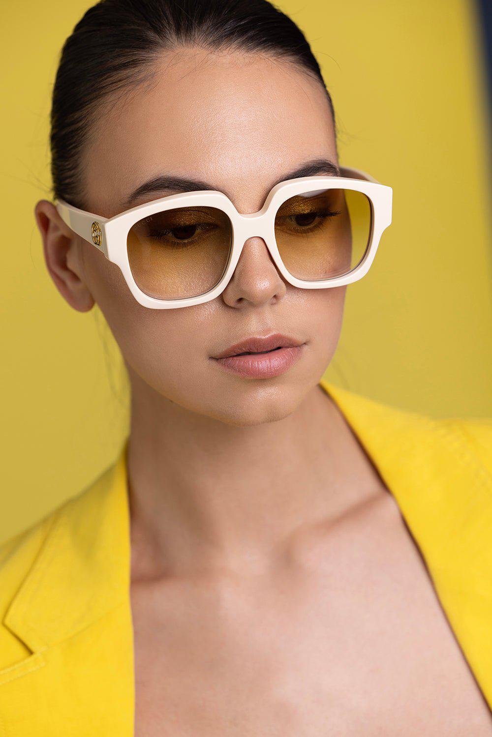 GUCCI-Squared Frame Sunglasses-YLW/WHT