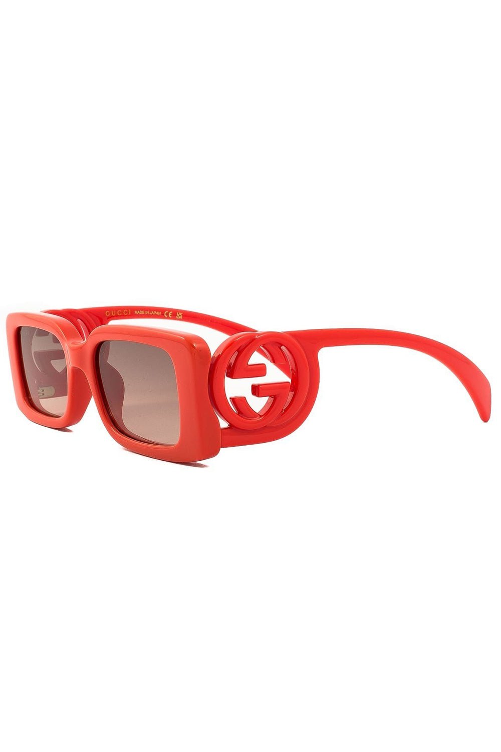 GUCCI-Rectangular Frame Sunglasses-RED/RED/BROWN