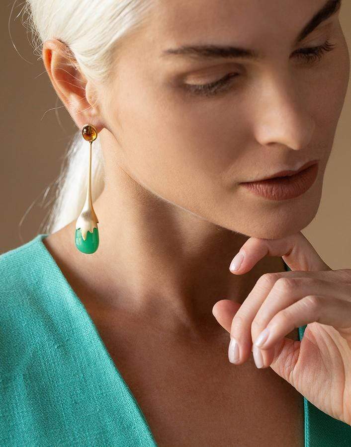 GUITA M-Chrysoprase and Spessartite Garnet Drop Earrings-YELLOW GOLD
