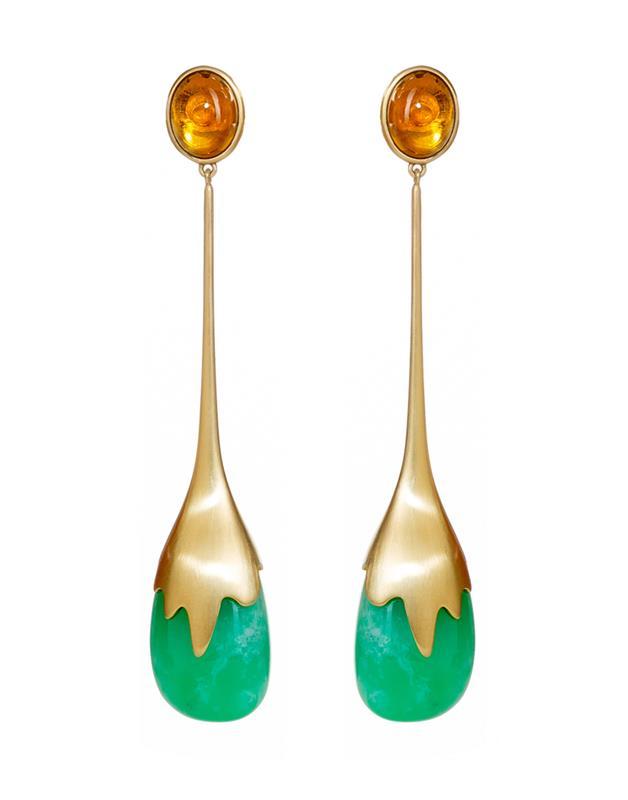GUITA M-Chrysoprase and Spessartite Garnet Drop Earrings-YELLOW GOLD