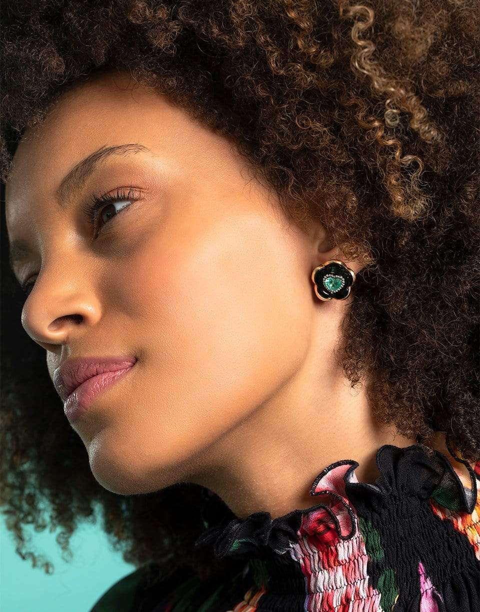 GUITA M-Paraiba Black Floral Studs-YELLOW GOLD