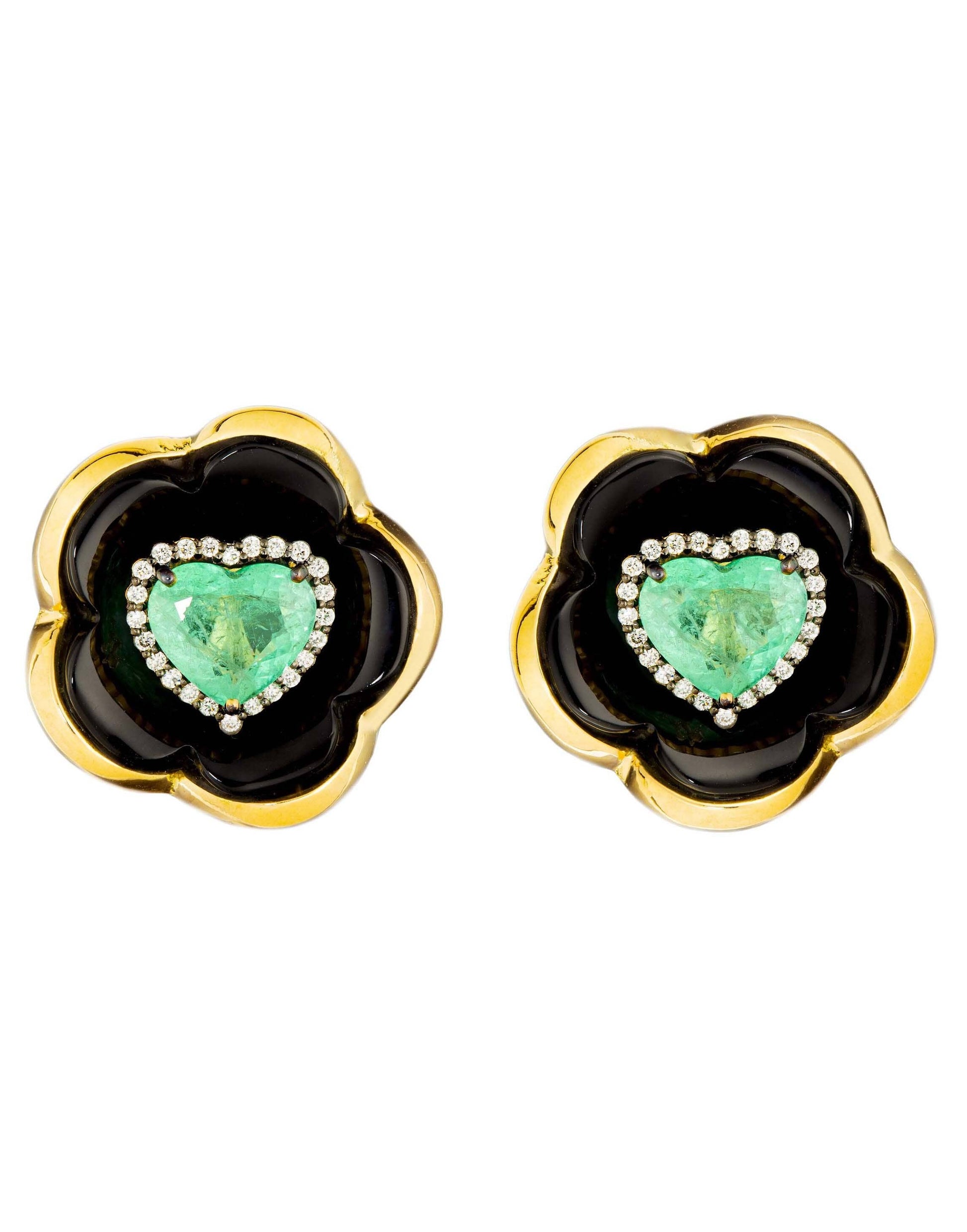 GUITA M-Paraiba Black Floral Studs-YELLOW GOLD