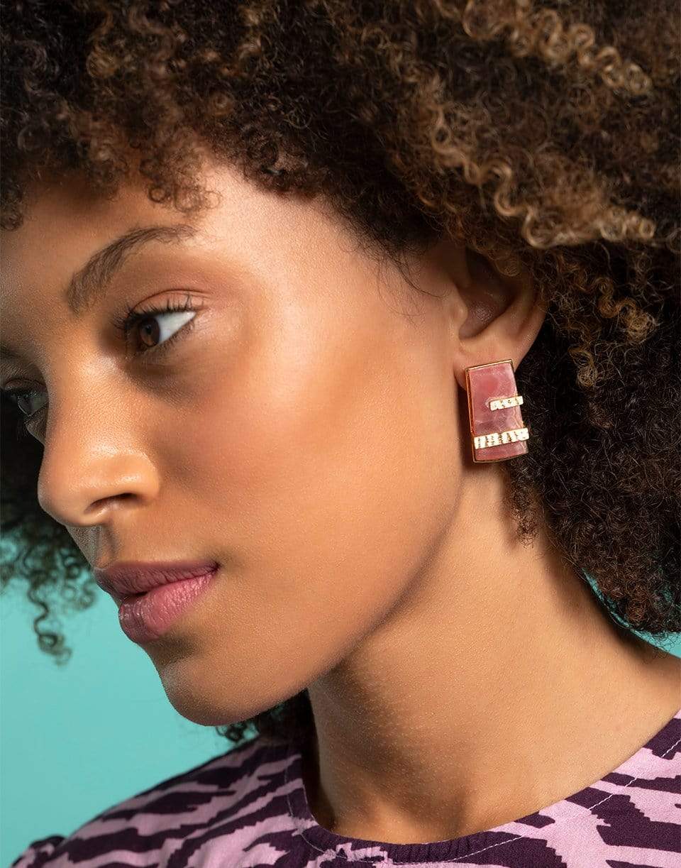 GUITA M-Rhodochrosite Rock Earrings-YELLOW GOLD