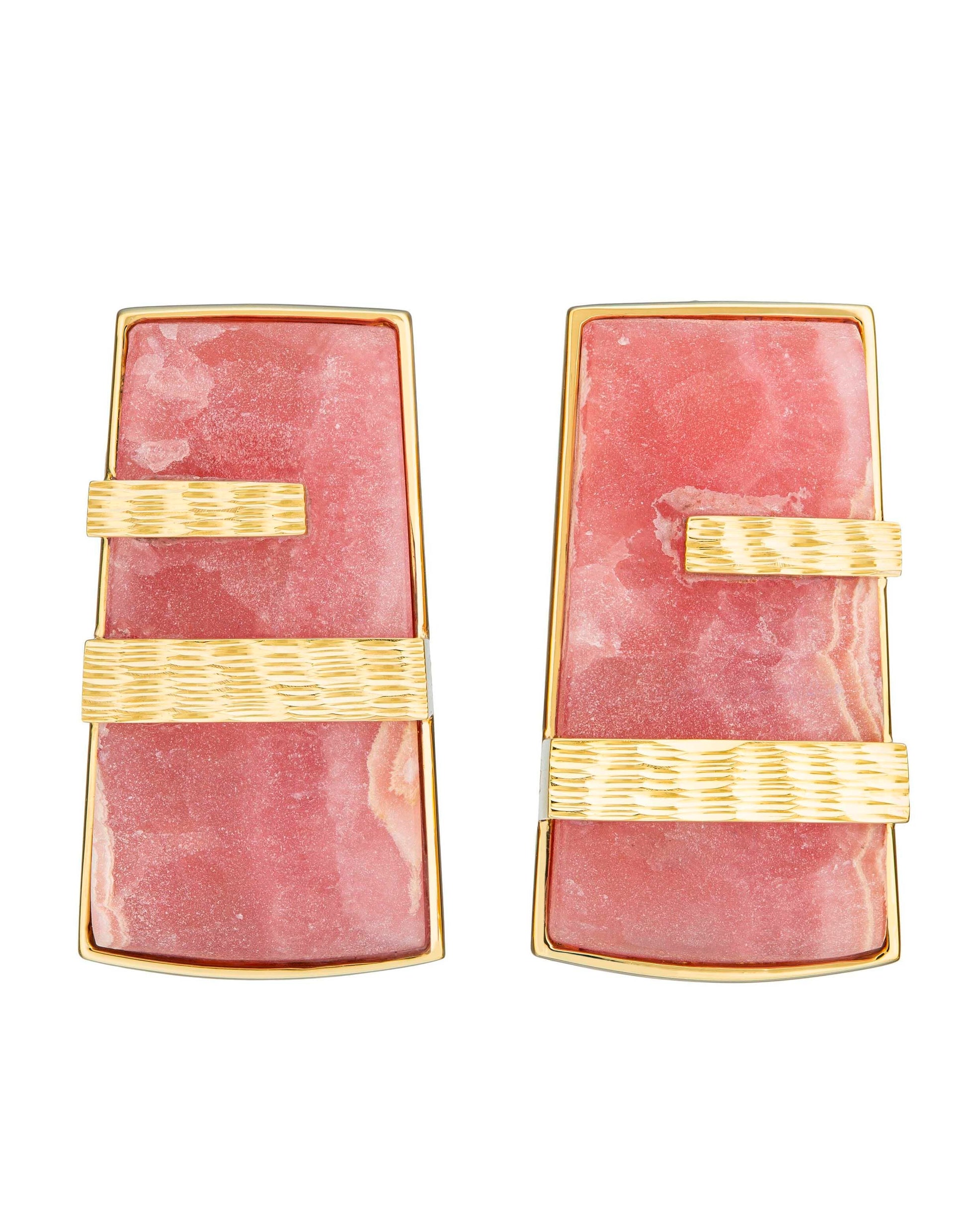 GUITA M-Rhodochrosite Rock Earrings-YELLOW GOLD