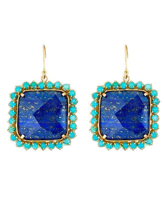 GUITA M-Square Lapis and Turquoise Earrings-YELLOW GOLD