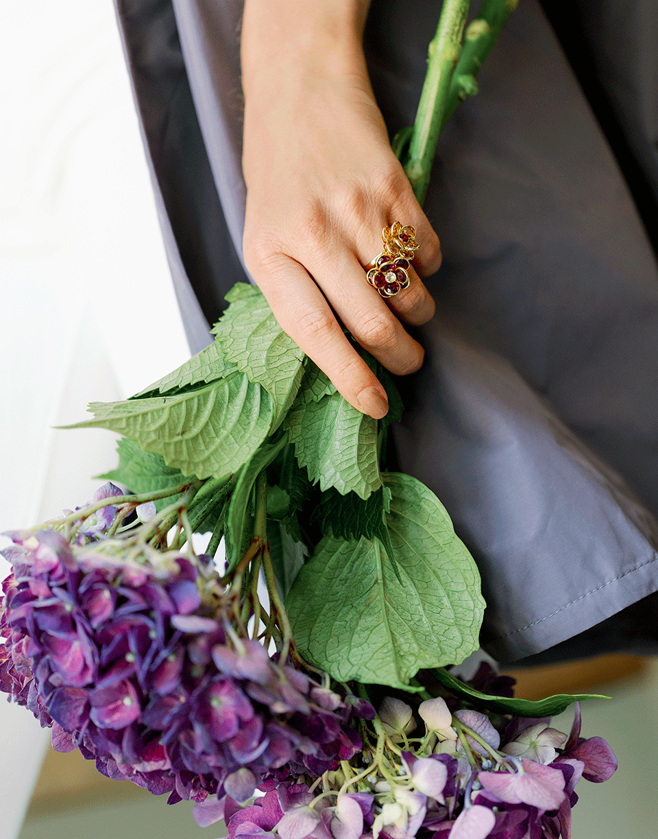 GUITA M-Rhodolite and Citrine Flower Ring-YELLOW GOLD