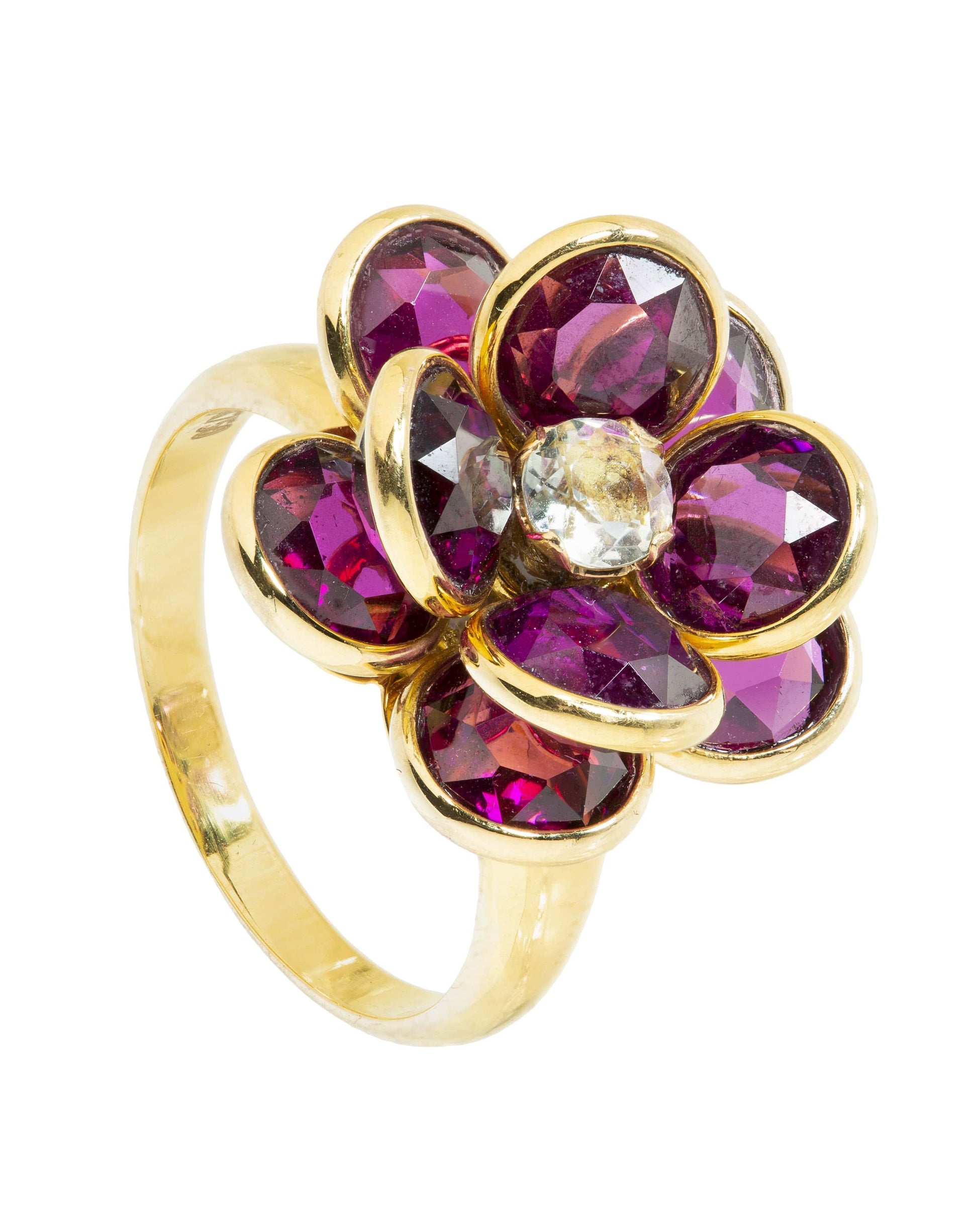 GUITA M-Rhodolite and Citrine Flower Ring-YELLOW GOLD