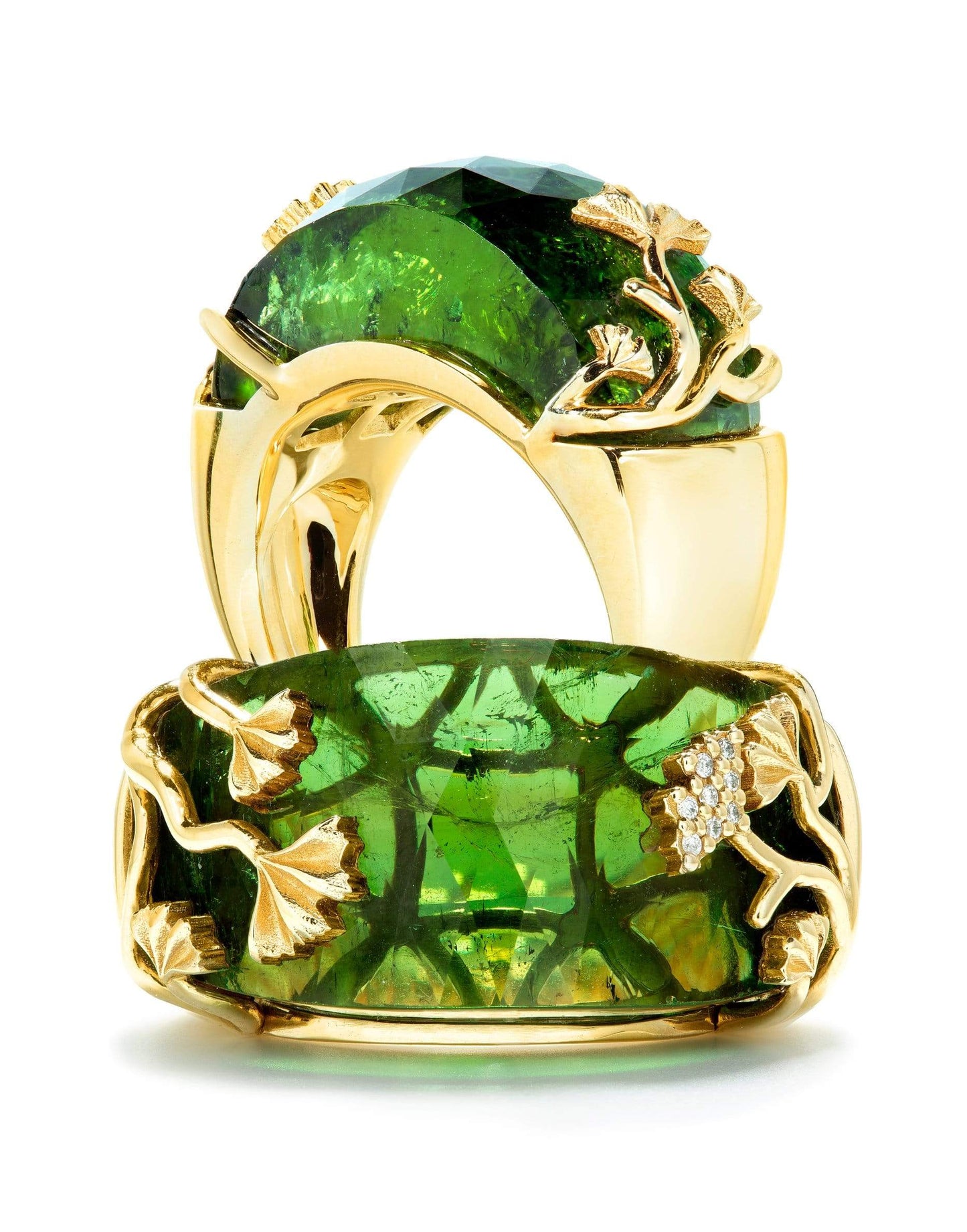 GUITA M-Ginko Leaves Tourmaline Ring-YELLOW GOLD