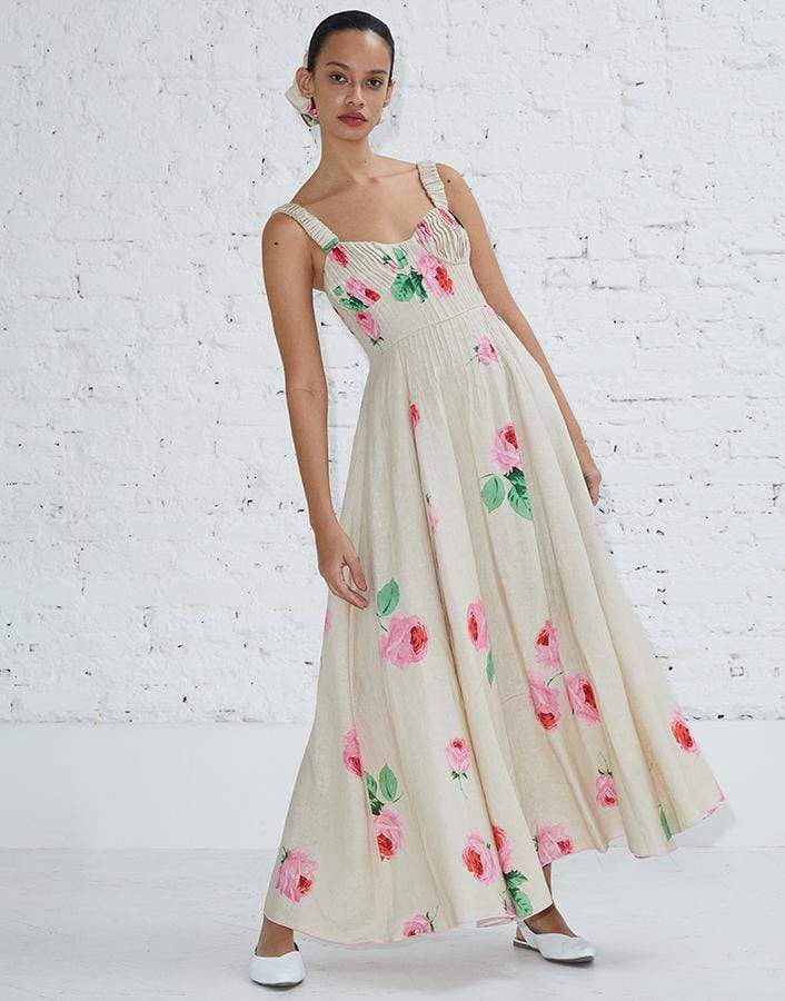 GUL HURGEL-Pink Rose Pleated Dress-