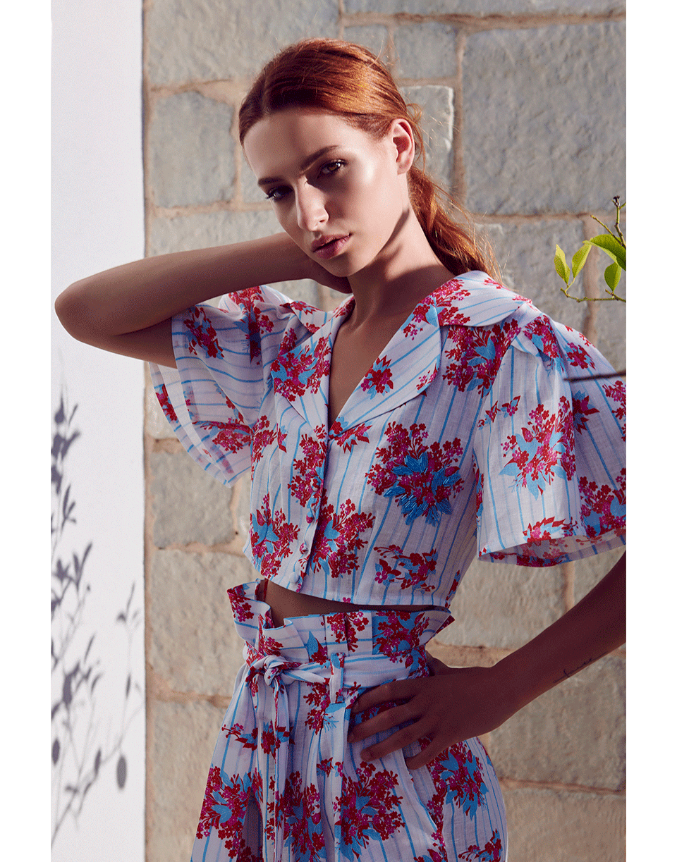 GUL HURGEL-Floral Print Pant & Shirt Set-